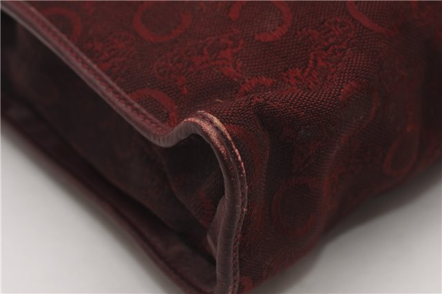 Authentic CELINE C Horse Carriage Clutch Hand Bag Canvas Leather Bordeaux K4569