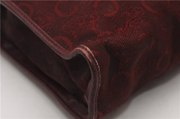 Authentic CELINE C Horse Carriage Clutch Hand Bag Canvas Leather Bordeaux K4569