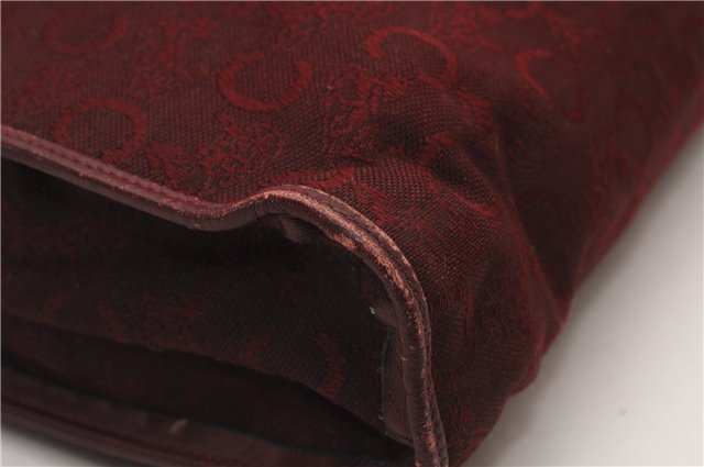 Authentic CELINE C Horse Carriage Clutch Hand Bag Canvas Leather Bordeaux K4569