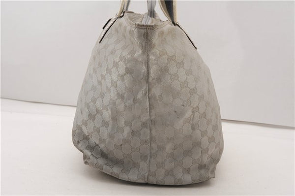 Authentic GUCCI Vintage Shoulder Tote Bag GG Canvas Leather 131231 Silver K4578
