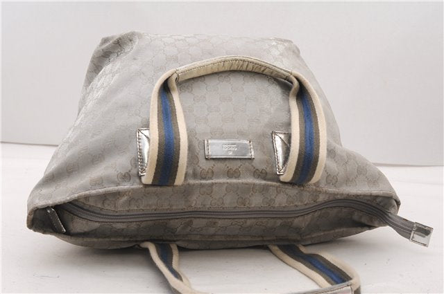 Authentic GUCCI Vintage Shoulder Tote Bag GG Canvas Leather 131231 Silver K4578