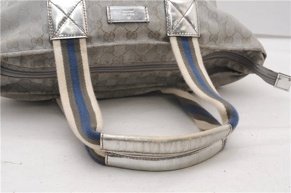 Authentic GUCCI Vintage Shoulder Tote Bag GG Canvas Leather 131231 Silver K4578