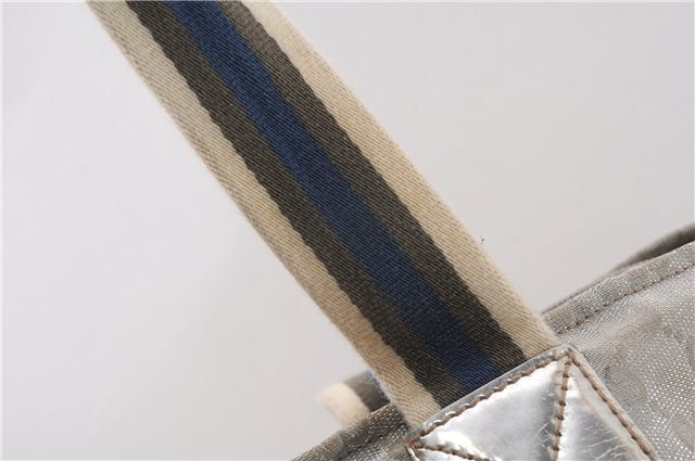 Authentic GUCCI Vintage Shoulder Tote Bag GG Canvas Leather 131231 Silver K4578