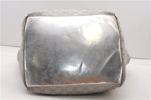 Authentic GUCCI Vintage Shoulder Tote Bag GG Canvas Leather 131231 Silver K4578