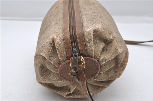 Authentic GUCCI Rigate Line Shoulder Bag Purse PVC Leather Brown Junk K4583