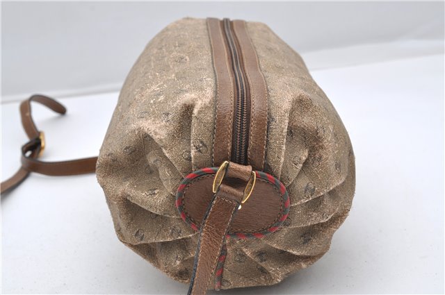 Authentic GUCCI Rigate Line Shoulder Bag Purse PVC Leather Brown Junk K4583