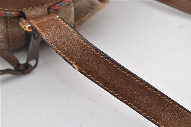 Authentic GUCCI Rigate Line Shoulder Bag Purse PVC Leather Brown Junk K4583