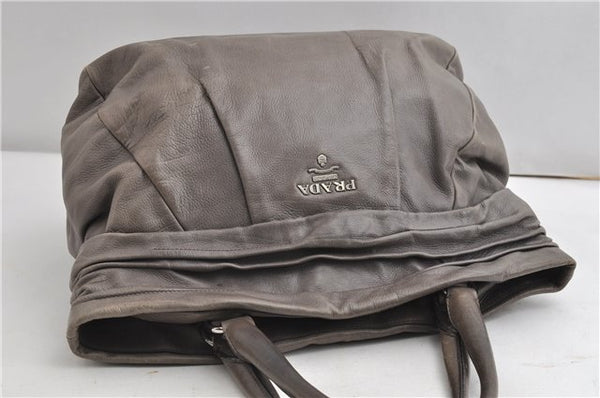 Authentic PRADA Vintage Leather Nappa Shoulder Tote Bag Purse Gray K4602