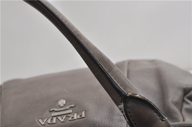 Authentic PRADA Vintage Leather Nappa Shoulder Tote Bag Purse Gray K4602