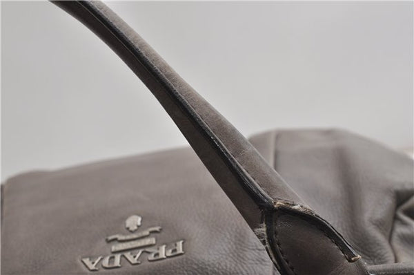Authentic PRADA Vintage Leather Nappa Shoulder Tote Bag Purse Gray K4602