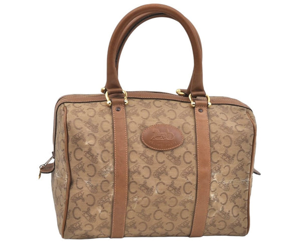 Authentic CELINE C Horse Carriage Hand Boston Bag PVC Leather Beige K4603