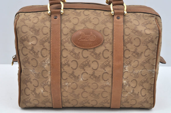 Authentic CELINE C Horse Carriage Hand Boston Bag PVC Leather Beige K4603