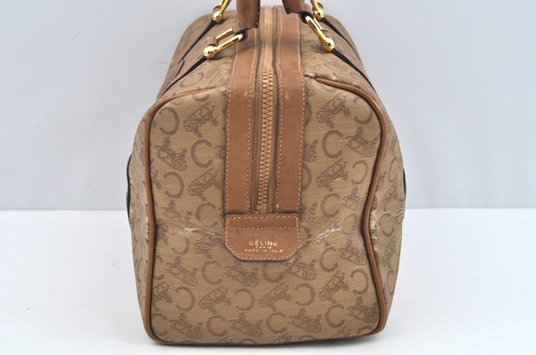 Authentic CELINE C Horse Carriage Hand Boston Bag PVC Leather Beige K4603