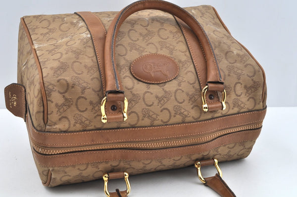 Authentic CELINE C Horse Carriage Hand Boston Bag PVC Leather Beige K4603