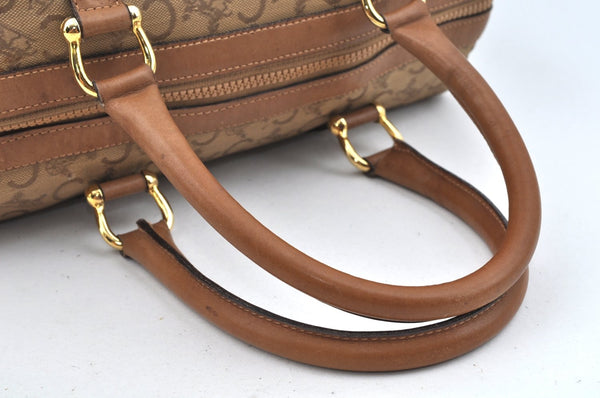 Authentic CELINE C Horse Carriage Hand Boston Bag PVC Leather Beige K4603