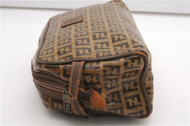 Authentic FENDI Zucchino Clutch Hand Bag Purse PVC Leather Brown K4604