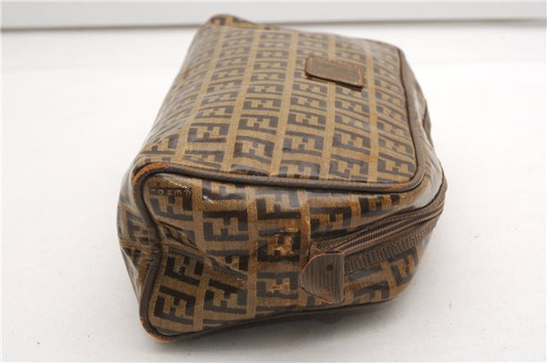 Authentic FENDI Zucchino Clutch Hand Bag Purse PVC Leather Brown K4604