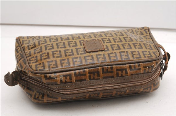 Authentic FENDI Zucchino Clutch Hand Bag Purse PVC Leather Brown K4604