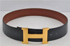 Authentic HERMES Large Constance Leather Belt Size 75cm 29.5" Navy Brown K4641