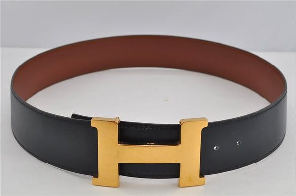 Authentic HERMES Large Constance Leather Belt Size 75cm 29.5" Navy Brown K4641