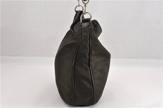 Authentic GUCCI Bamboo Shoulder Bag Purse Nylon Leather Brown K4645