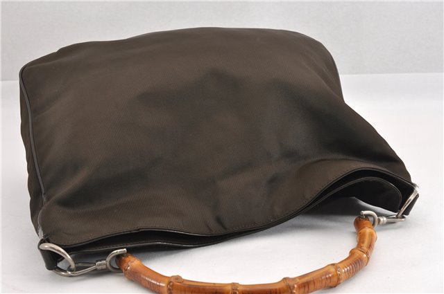 Authentic GUCCI Bamboo Shoulder Bag Purse Nylon Leather Brown K4645