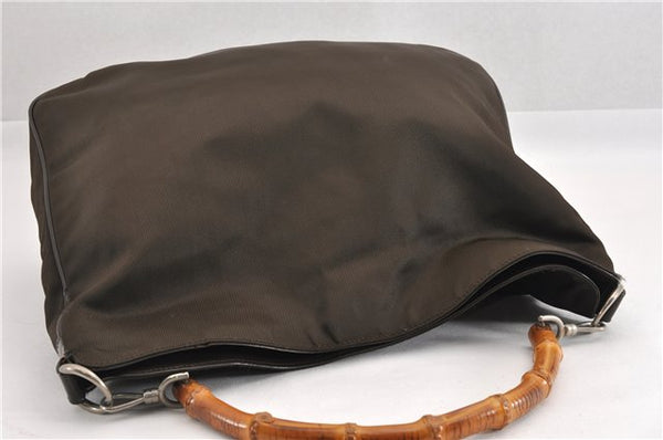 Authentic GUCCI Bamboo Shoulder Bag Purse Nylon Leather Brown K4645