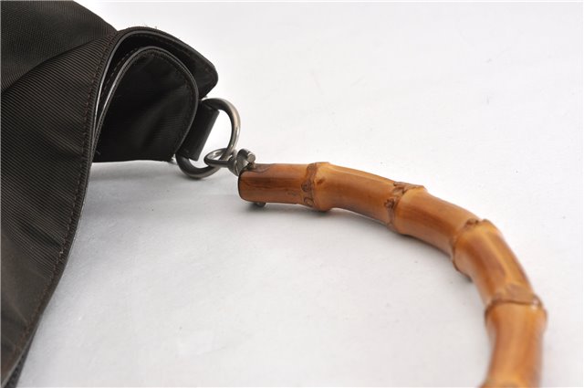 Authentic GUCCI Bamboo Shoulder Bag Purse Nylon Leather Brown K4645