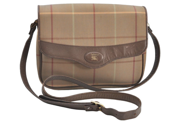 Authentic Burberrys Vintage Check Canvas Shoulder Cross Body Bag Green K4649