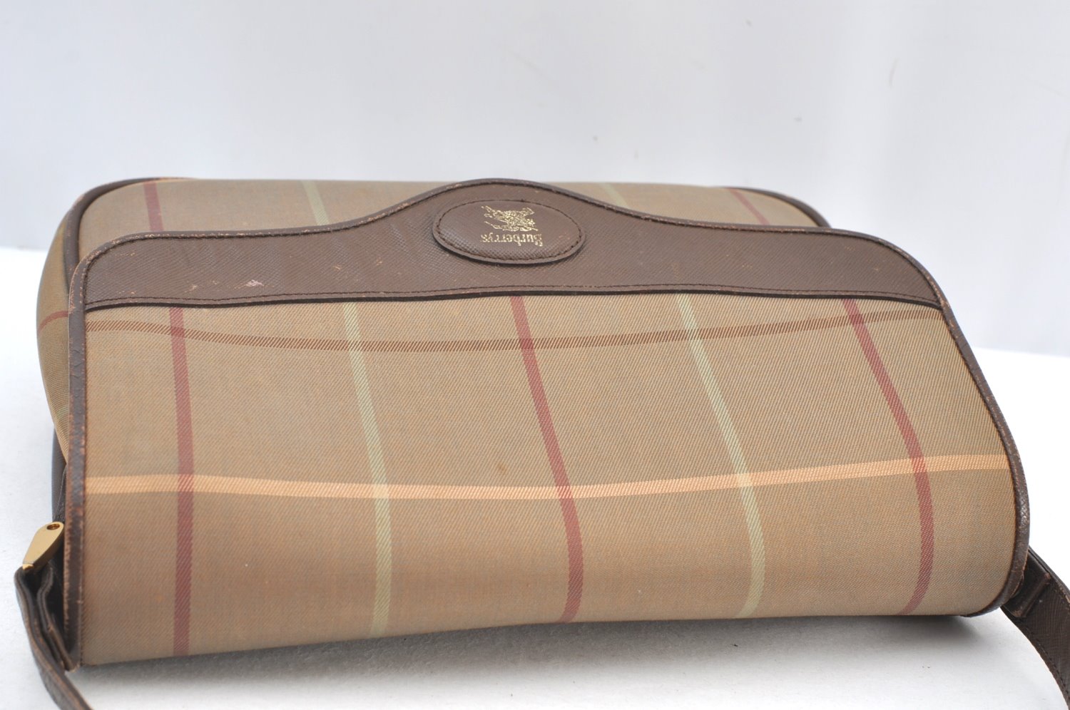 Authentic Burberrys Vintage Check Canvas Shoulder Cross Body Bag Green K4649