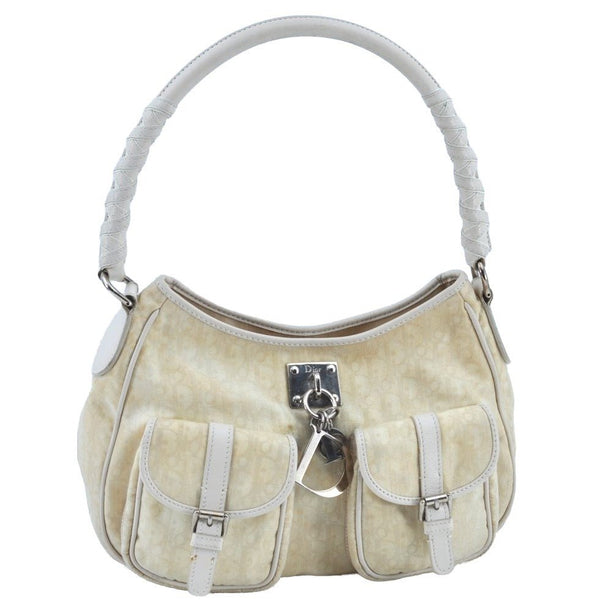 Authentic Christian Dior Trotter Shoulder Hand Bag Nylon Leather White K4651