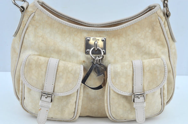 Authentic Christian Dior Trotter Shoulder Hand Bag Nylon Leather White K4651