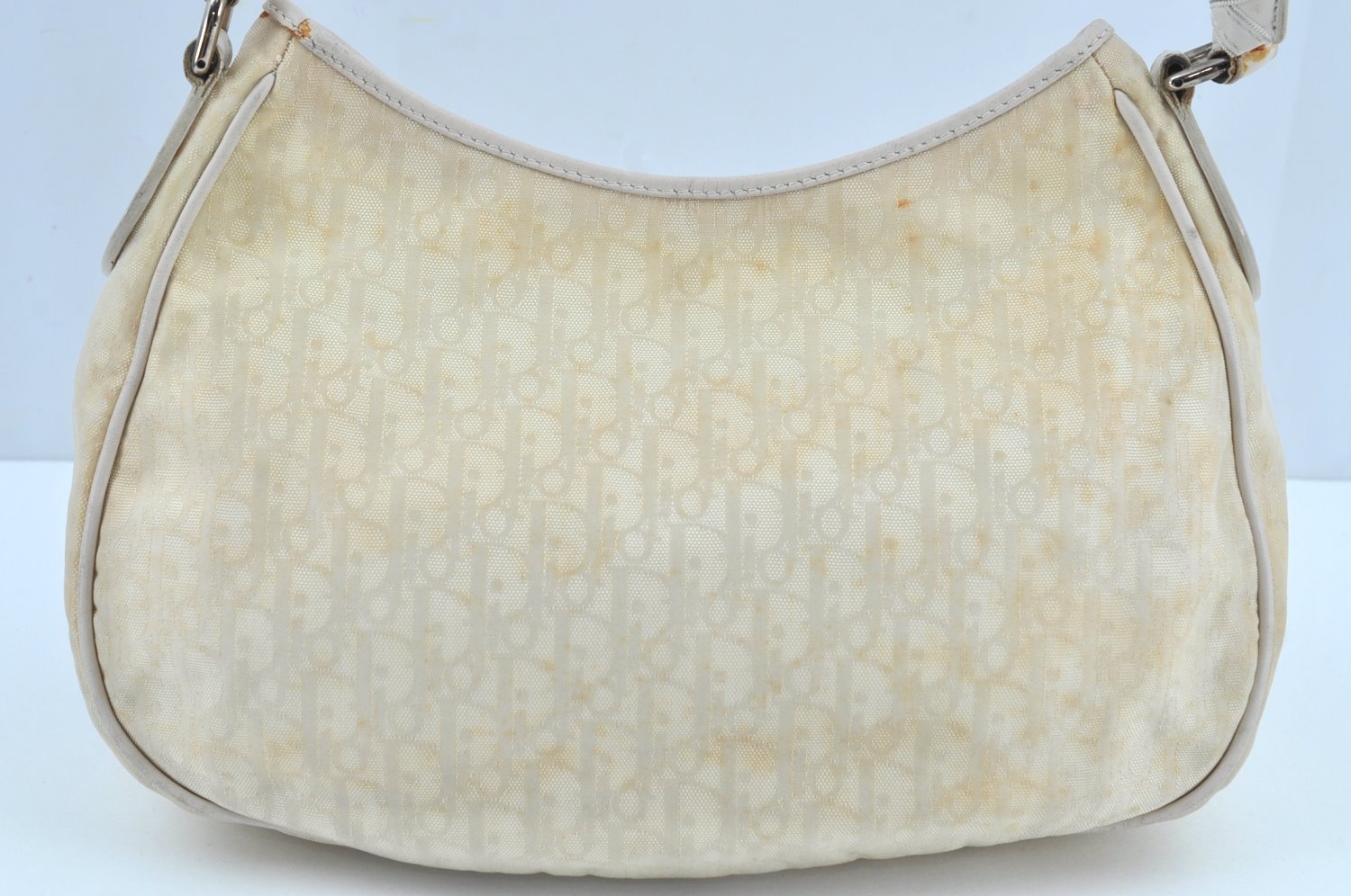 Authentic Christian Dior Trotter Shoulder Hand Bag Nylon Leather White K4651