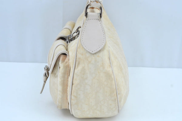 Authentic Christian Dior Trotter Shoulder Hand Bag Nylon Leather White K4651