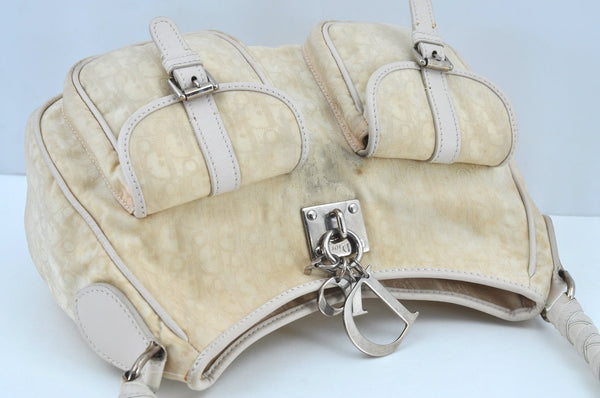 Authentic Christian Dior Trotter Shoulder Hand Bag Nylon Leather White K4651