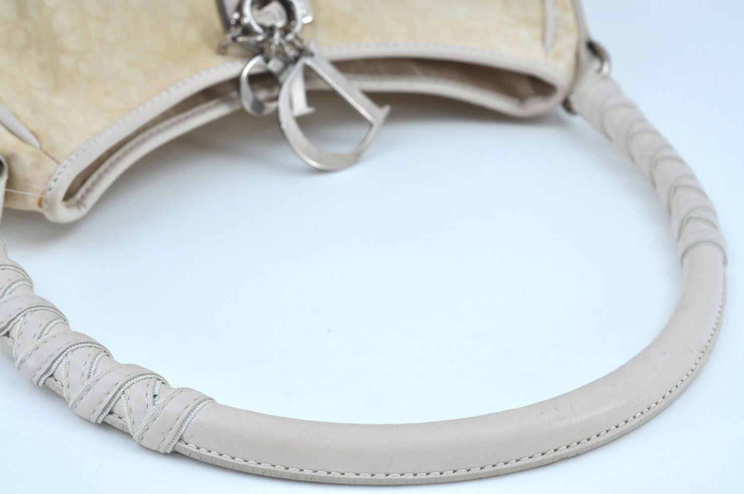Authentic Christian Dior Trotter Shoulder Hand Bag Nylon Leather White K4651