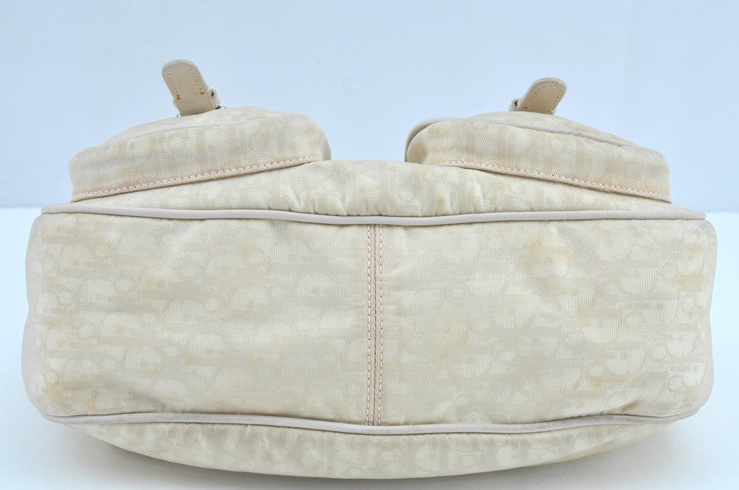 Authentic Christian Dior Trotter Shoulder Hand Bag Nylon Leather White K4651