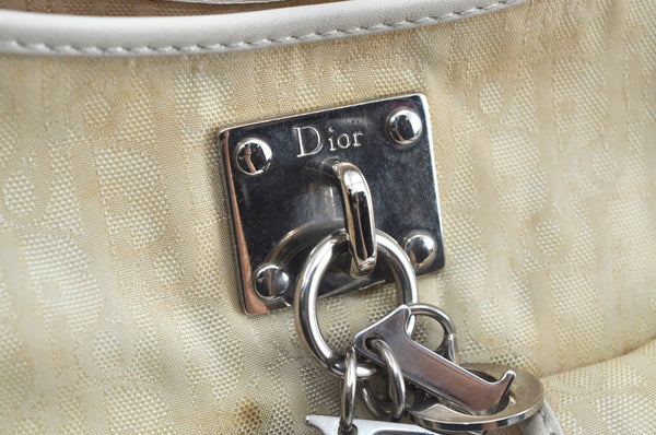 Authentic Christian Dior Trotter Shoulder Hand Bag Nylon Leather White K4651