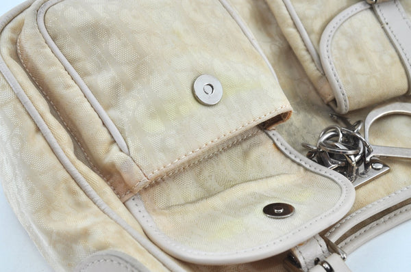 Authentic Christian Dior Trotter Shoulder Hand Bag Nylon Leather White K4651