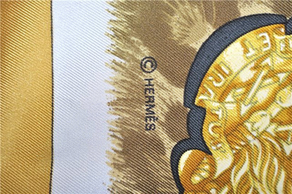 Authentic HERMES Carre 90 Scarf "CASQUES et PLUMETS" Silk Yellow K4686