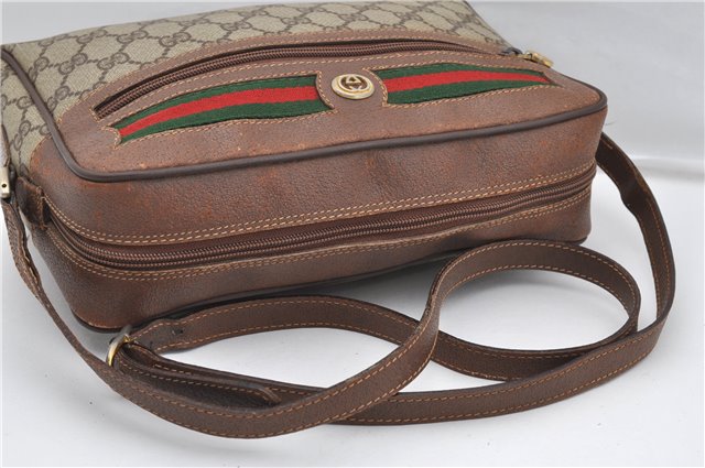 Authentic GUCCI Web Sherry Line Shoulder Cross Bag GG PVC Leather Brown K4692