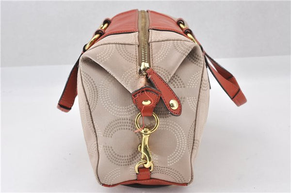 Authentic COACH Op Art 2Way Shoulder Hand Bag Satin Leather F20027 Beige K4702