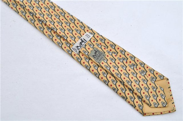 Authentic HERMES Tie Necktie Parrot Pattern Silk 7167FA Yellow K4703