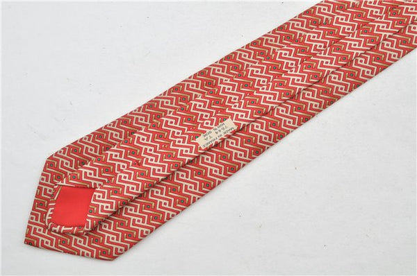 Authentic HERMES Tie Necktie Chain Pattern Silk 7644TA Red K4704