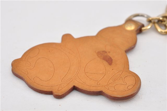 Auth Louis Vuitton Porte Cles Panda Charm Key Ring Leather Gold M62637 LV K4710