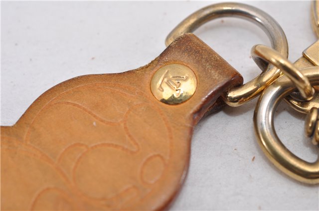 Auth Louis Vuitton Porte Cles Panda Charm Key Ring Leather Gold M62637 LV K4710