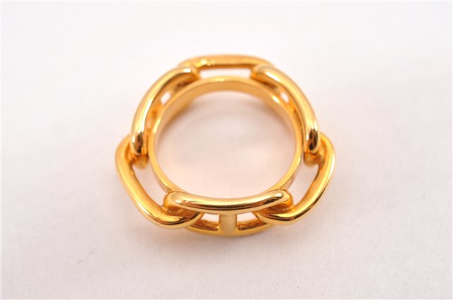 Authentic HERMES Scarf Ring Chaine d'Ancre Chain Design Gold Tone K4712