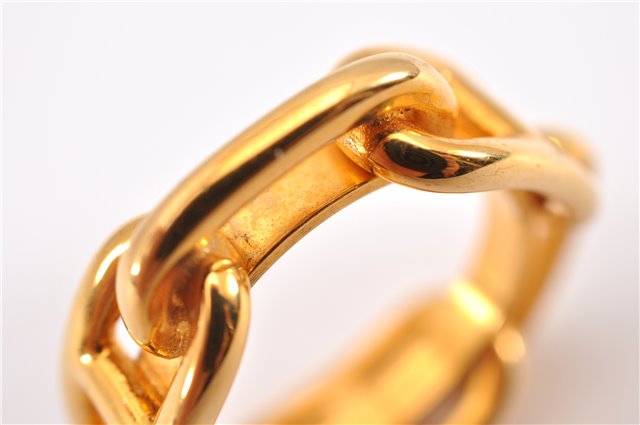 Authentic HERMES Scarf Ring Chaine d'Ancre Chain Design Gold Tone K4712