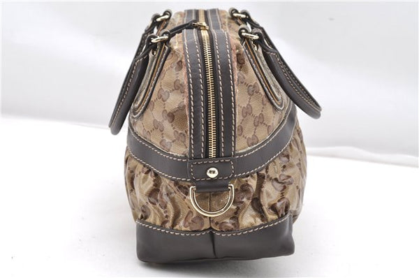 Authentic GUCCI GG Crystal Hand Boston Bag PVC Leather 223962 Brown K4722