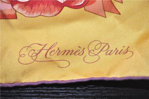 Authentic HERMES Carre 90 Scarf "Fleurs de L'Opera" Silk Purple Yellow K4730